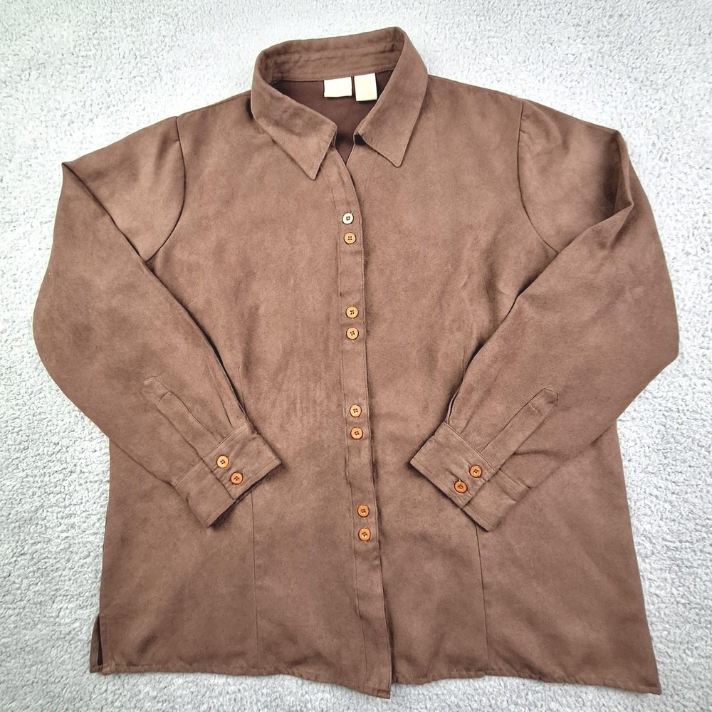 CC Hughes Top Womens 1X Brown Faux Suede Button Down‎ Shirt Cowgirl Western